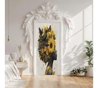 3D African Woman Fashion Door Sticker Self-Adhesive 80X200 cm, Black Girl Flower Door Stickers Poster Removable Vinyl Wallpaper Poster for Interior Bedroom Decor