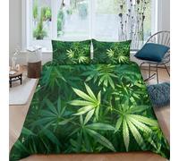 3D All Season Microfiber Cannabis leaves Comforter Cover Easy Care Bedding Set with Pillow Shams Natural green foliage Duvet Cover All Season Washable for Kids Teens Boys Girls Super king（260x220cm）