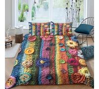 3D All Season Microfiber Crochet flowers Bed Quilt Cover Easy Care Bedding Set with Pillow Cases Colorful handmade decor Duvet Cover Set Breathable Machine Washable for Home Decor Double（200x200cm）
