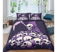3D All Season Microfiber Death Reaper Bed Quilt Cover Easy Care Bedding Set with Pillow Cases Gothic Horror Art Duvet Cover Sets Breathable Machine Washable for Home Decoration Single（140x200cm）