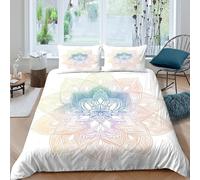 3D All Season Microfiber mandala flower Bedding Quilt Cover Soft Bedding Set w/Pillowcase colorful spiritual art Quilt Cover Easy Care Breathable Washable for Kids Teens Adults Single（135x200cm）