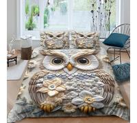 3D All Season Microfiber Owl embroidery Comforter Cover Easy Care Bedding Set with Pillow Shams Floral art design Duvet Cover All Season Machine Washable for Kids Teens Boys Girls Single（140x200cm）