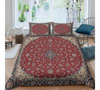 3D All Season Microfiber Persian-style rug Comforter Cover Breathable Bedding Set w/ Pillowcase Traditional ornate Quilt Cover Easy Care Breathable Washable for Kids Teens Adults Single（140x200cm）