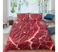 3D All Season Microfiber Raw beef cuts Bedding Quilt Cover Easy Care Bedding Set with Pillow Shams Natural meat texture Comforter Cover All Season Breathable Washable for All Single（140x200cm）