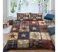 3D All Season Microfiber Rustic star quilt Bedding Quilt Cover Easy Care Bedding Set with Pillow Shams American folk art Comforter Cover All Season Breathable Washable for All King（220x240cm）