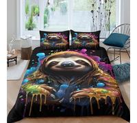 3D All Season Microfiber Sloth with colors Comforter Cover Breathable Bedding Set w/Pillowcase vibrant splash art Quilt Cover Easy Care Breathable for Kids Teens Adults Super king（260x220cm）