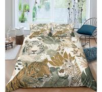 3D All Season Microfiber Wild animal art Bed Quilt Cover Easy Care Bedding Set with Pillow Cases Jungle theme illust Duvet Cover Sets Breathable Machine Washable for Home Decoration Double（200x200cm）