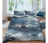 3D All Season Microfiber Wolf howling Comforter Cover Easy Care Bedding Set with Pillow Shams Fantasy wild beast art Duvet Cover All Season for Kids Teens Boys Girls Single（135x200cm）