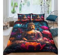 3D All Season Microfibre Buddha statue Duvet Cover Easy Care Bedding Sets with Matching Pillowcase meditative art style Quilt Cover Sets Breathable Machine Washable for Home Decor King（220x240cm）