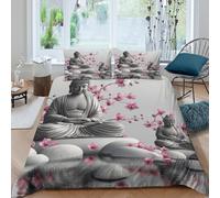 3D All Season Microfibre Buddha statue Duvet Cover Sets Soft Bedding Set with Pillow Cases Zen garden art style Bed Quilt Cover Easy Care Breathable Machine Washable for Home Decor King（220x240cm）