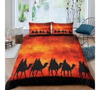 3D All Season Microfibre camel caravan Duvet Cover Easy Care Bedding Sets with Matching Pillowcase desert journey style Quilt Cover Sets Breathable Machine Washable for Home Decor Double（200x200cm）