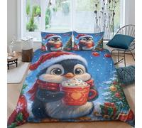 3D All Season Microfibre Christmas penguin Duvet Cover Breathable Bedding Set with Pillow Cases cute cartoon style Bed Quilt Cover All Season Breathable Washable for Bedroom Decor Single（135x200cm）