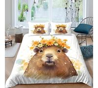 3D All Season Microfibre Cute guinea pig Duvet Cover Set Soft Bedding Set with Pillow Cases Watercolor animal art Bed Quilt Cover Easy Care Breathable for Home Decor Single（135x200cm）