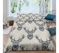 3D All Season Microfibre Deer Head art Duvet Cover Sets Soft Bedding Set with Pillow Cases Black and White Sketch Bed Quilt Cover Easy Care Breathable for Home Decor Single（140x200cm）