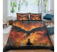 3D All Season Microfibre fire-winged-figure Duvet Cover Easy Care Bedding Sets with Matching Pillowcase fantasy-art-style Quilt Cover Sets Breathable Machine Washable for Home Decor Double（200x200cm）