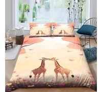 3D All Season Microfibre Giraffe couple Bedding Quilt Cover Soft Bedding Sets with Pillow Shams Cartoon romantic style Duvet Cover Sets Easy Care Machine Washable for Home Decor Double（200x200cm）
