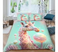 3D All Season Microfibre Giraffe whimsical Duvet Cover Sets Soft Bedding Set with Pillow Cases Pastel fantasy art Bed Quilt Cover Easy Care Breathable for Home Decor Single（135x200cm）