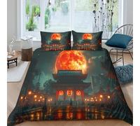 3D All Season Microfibre Japanese temple Duvet Cover Sets Soft Bedding Set with Pillow Cases night fantasy scene Bed Quilt Cover Easy Care Breathable Machine Washable for Home Decor Double（200x200cm）