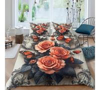 3D All Season Microfibre Orchid floral Duvet Cover Breathable Bedding Set with Pillow Cases Vintage ornamental art Bed Quilt Cover All Season Breathable Washable for Bedroom Decor Single（135x200cm）