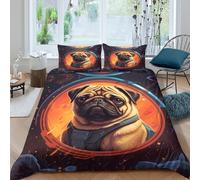 3D All Season Microfibre Pug in space Duvet Cover Easy Care Bedding Sets with Matching Pillowcase sci-fi cartoon style Quilt Cover Sets Breathable Machine Washable for Home Decor Single（135x200cm）