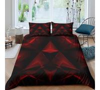 3D All Season Microfibre Red geometric patterns Bedding Quilt Cover Soft Bedding Sets with Pillow Shams Abstract digital Duvet Cover Sets Easy Care Machine Washable for Home Decor Single（140x200cm）