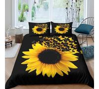 3D All Season Microfibre Sunflower art Duvet Cover Easy Care Bedding Sets with Matching Pillowcase Nature inspired design Quilt Cover Sets Breathable Machine Washable for Home Decor Single（140x200cm）