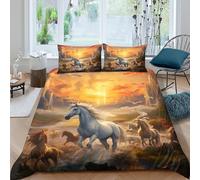 3D All Season Microfibre Wild horses galloping Duvet Cover Set Soft Bedding Set with Pillow Cases Fantasy landscape Bed Quilt Cover Easy Care Breathable Washable for Home Decor Double（200x200cm）