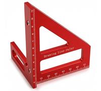 3D Aluminum Alloy Carpenter Square, High-Precision Woodworking Protractor with 45 Degree Angles, Multi-Angle Measuring Ruler for Carpentry and Engineering Layout (Red, Metric)