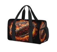 3D America Football Flames Ball Sport Duffel Bags for Kids Girls Boys Women Men Overnight Weekender Travel Bag Tote Carry Gym Casual Duffel Bags