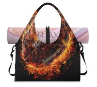 3D America Football Flames Ball Sports Duffle Bag with Shoe Compartment Weekend Overnight Bags Tote Cabin Luggage Bag for Gym Yoga Travel