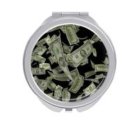 3D American US Dollars Falling with Black Background Folding Make Up Mirror, Compact 2X/1X Magnification Mirror, Women Portable Travel Makeup Mirror 2.4 x 2.4 inch