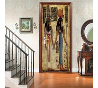 3D Ancient Egypt Door Sticker, Self-Adhesive Waterproof PVC Door Mural Decal, Egyptian Theme Wall Art for Bedroom, Living Room and Hallway, Bathroom Decor, 100x200cm (50x200cm Each) m.1112