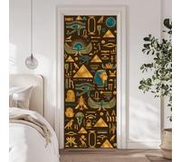 3D Ancient Egypt Door Sticker, Self-Adhesive Waterproof PVC Door Mural Decal, Egyptian Theme Wall Art for Bedroom, Living Room and Hallway, Bathroom Decor, 80x210cm (40x210cm Each) m.1481