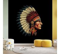 3D Ancient Native American Wall Stickers, Indian Tribal Mural Self-Adhesive Wallpaper, Western Ethnic Vinyl Murals Poster for Home Office Bedroom Decoration 210x300 cm
