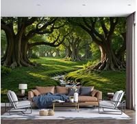 3D Ancient Trees, Streams, And Grasslands Panoramic Wallpaper Mural - Large Mural with Green Natural Landscape, Silk Photo Wallpaper for Living Room, Bedroom Dining Room Feature,Wall Décor 350x256cm
