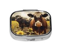 3D Animal Brown Cow Pill Case 2 Compartment Pill Box Portable Metal Pill Organizer Cute Travel Pill Container Vitamin Organizer for Purse Pocket Travel Gift