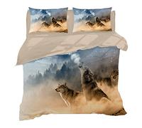 3D Animal Design Bedding Set Girl Boy Duvet Cover and Pillowcase, Microfiber Dormitory Bedding, Multicolor, Single Moon Wolf (Moon Wolf, 140x210 cm)