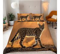 3D Animal Duvet Cover Set Double, Prairie Serval Print Bedding, reversible Design, Includes 1 Duvet Cover 150x200cm & 2 Pillow Cases 50x75cm, Microfiber, Easy Care, for teen