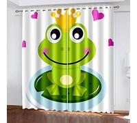3D Animal Frog Cartoon Image Print Drapes For Bedroom Living Room 2 Panels Set 84 Inches Long Grommet Thermal Modern Farmhouse Curtains Room Darkening Window Treatment Noise Reducing