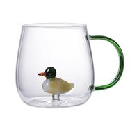 3D Animal Glass Coffee Mugs with Handle, Glass Tea Cup Cute Duck Inside | 400ML Heat Resistant Cute Mugs for Coffee Tea Milk Latte, Birthday Gift for Women Men Kids