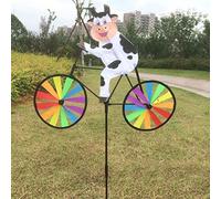 3D Animal on Bike DIY Windmill, Lawn Yard Garden Colorful Wind Spinner Decor (Cow)