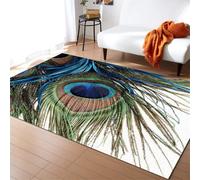 3D Animal Peacock Feather Area Rug Floor Door Mat Carpet Bottomless Hole Optical Illusion Area Rug, Anti-Skid Non-Woven Doormat For For Living Room Bedroom Kitchen 120 X 160 Cm, Easy Cl -186657977130