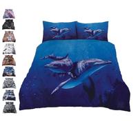 3D Animal PRINTED DUVET COVER SET -Wildlife Theme Pattern Comforter Reversible Bedding Cover Sets + Pillowcase - Soft Quilt Bedding Pure Natural Cotton Virgin Polyester (Blue Water Dolphin, Single)