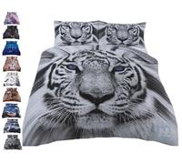 3D Animal PRINTED DUVET COVER SET -Wildlife Theme Pattern Comforter Reversible Bedding Cover Sets + Pillowcase - Soft Quilt Bedding Pure Natural Cotton Virgin Polyester (Rare White Tiger, Double)