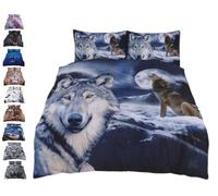 3D Animal PRINTED DUVET COVER SET -Wildlife Theme Pattern Comforter Reversible Bedding Cover Sets + Pillowcase - Soft Quilt Bedding Pure Natural Cotton Virgin Polyester (Rare Alpha Wild Wolf, Single)