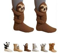 3D Animal Socks, Novelty Floor Sock for Christmas, 3D Knit Animal Socks with Sloth, Fox & Bear Designs, Soft Cotton Blend, Winter Warm Floor socks for Adults, Fun Stocking Filler Gift (C)