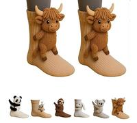 3D Animal Socks, Novelty Floor Sock for Christmas, 3D Knit Animal Socks with Sloth, Fox & Bear Designs, Soft Cotton Blend, Winter Warm Floor socks for Adults, Fun Stocking Filler Gift (B)