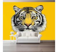 3D Animals Tiger Tiger Head Wall Mural Wallpaper Non-Woven for Living Room, Bedroom, Children's Room - Large Photo Wallpaper for Tv Background,Dining Room Yellow Black 350 X 256 Cm
