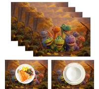 3D Animation Style Cotton Linen Place Mats for 8 Dinosaurs Standing In The Forest Printed Placemats Large Cotton Linen Non-Slip Tablemats for Party Kitchen Restaurant (45x30CM)