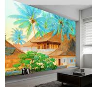 3D Anime Exotic Lands Islands Wooden Houses Non-Woven Wallpaper Mural 350 x 256 cm, Multicolor Large Wall Coverings, Paste the Wall for Girls Boy Bedroom Nursery Teenagers Playroom Home Decor